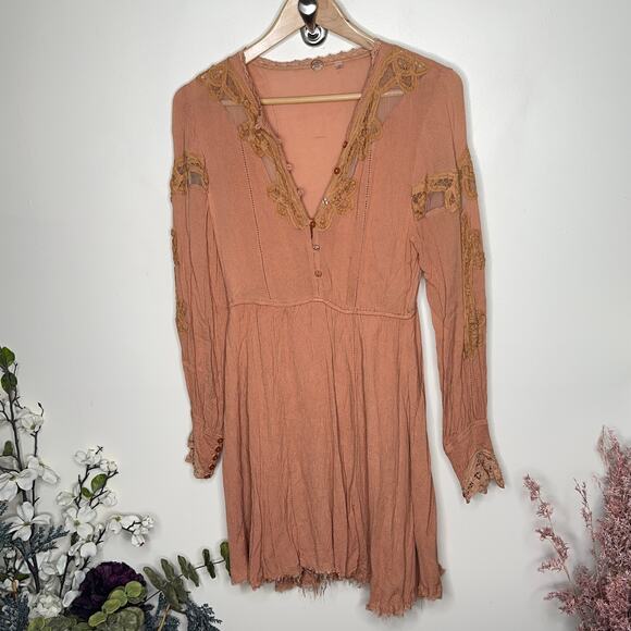 FREE PEOPLE One Paige Mini Dress Sand Sable Peach {3P36} - Picture 2 of 5